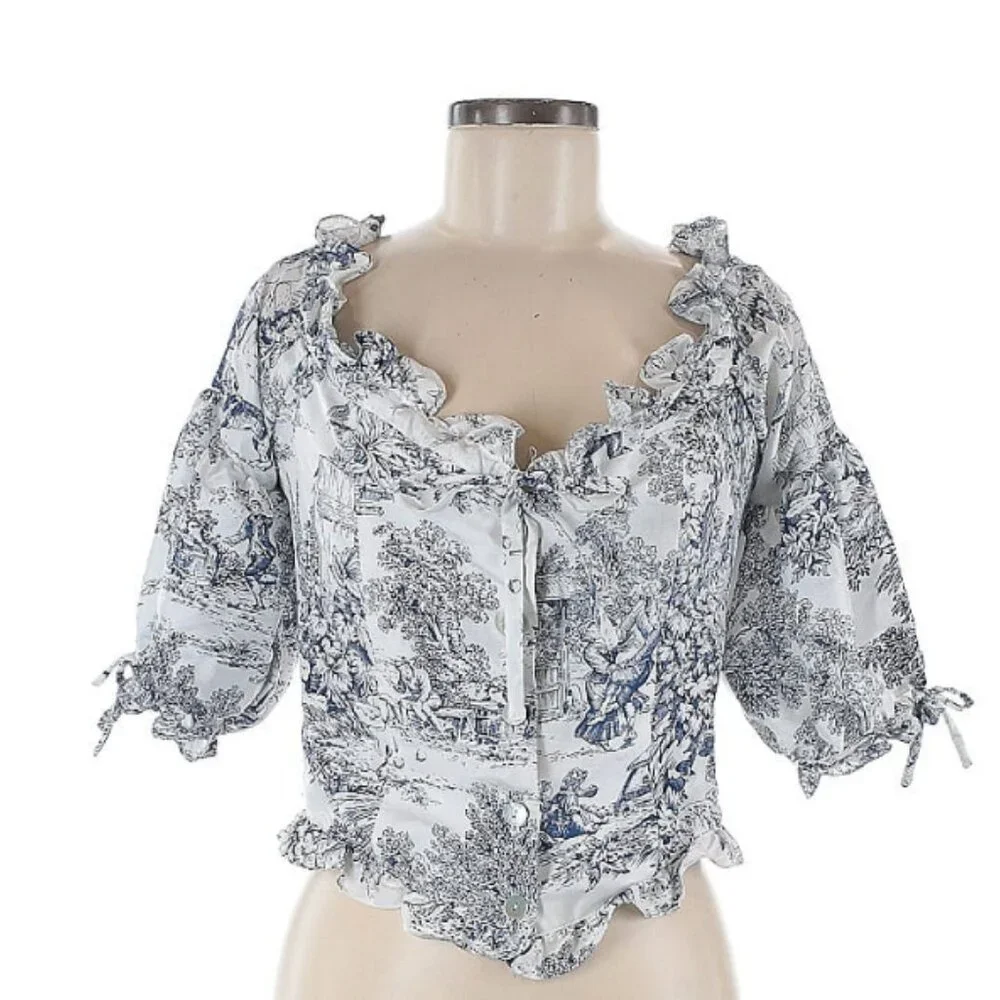 Dakota Jinx Claudinha Ruffle Blouse in Navy Toile Medium